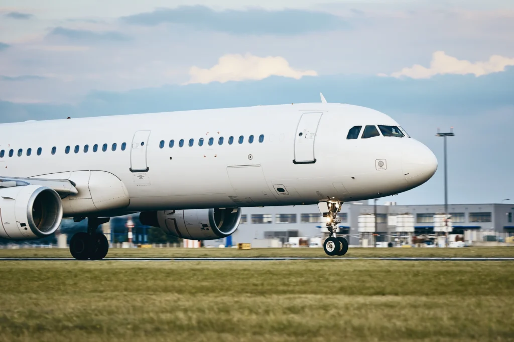 Commercial aircraft on airport runway